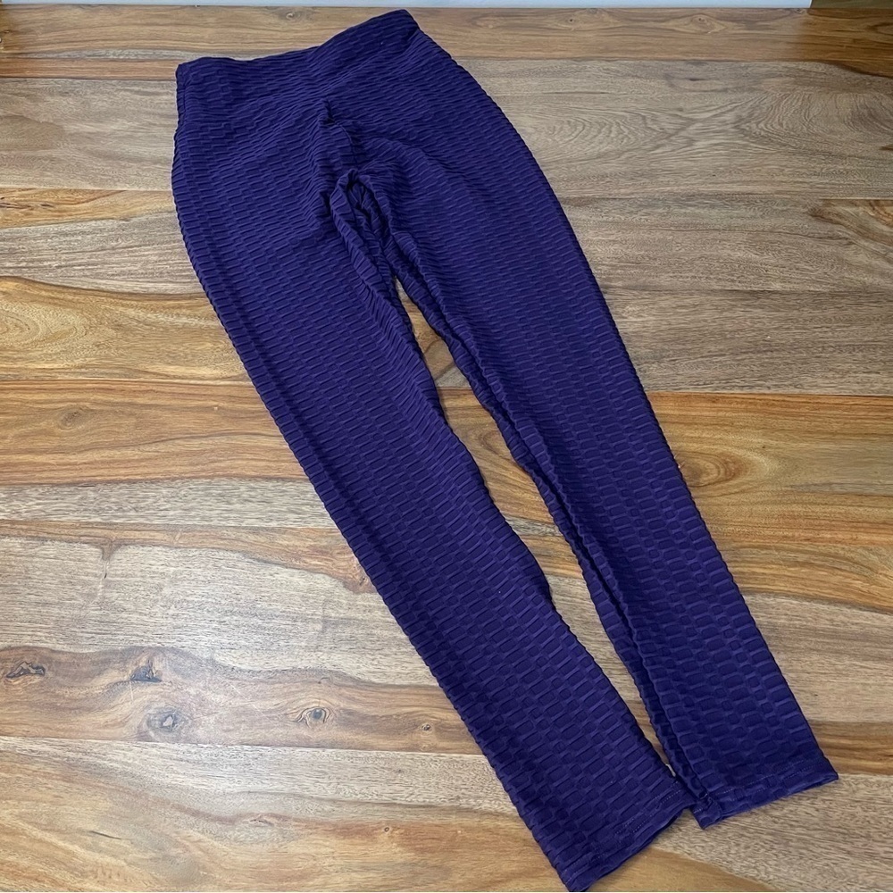 LA Society Puckered‎ Womens Honeycomb Legging sz M Royal Purple
